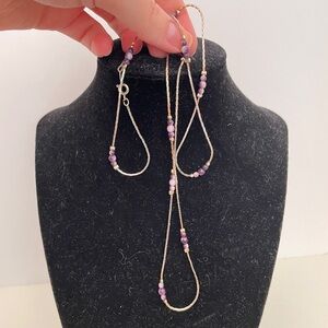 Vintage Real AMETHYST Stone Silver Tone Whimsical Goth Boho Crystal Necklace